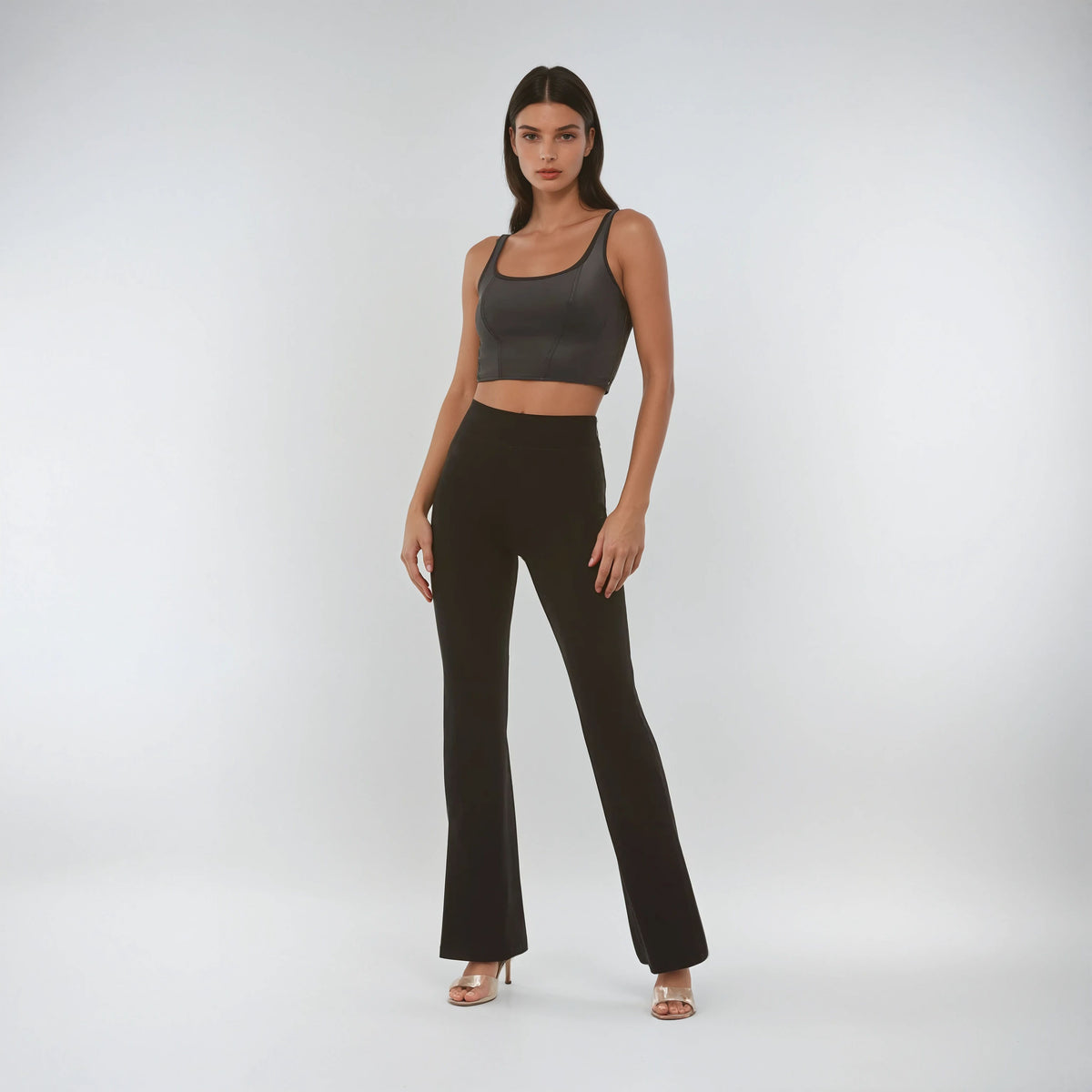 (WRUP11SHS435-N)  Flare Satin Look Leather Hoge Taille WR.UP® met Wijde Pijp en Split aan de Enkel enlarged