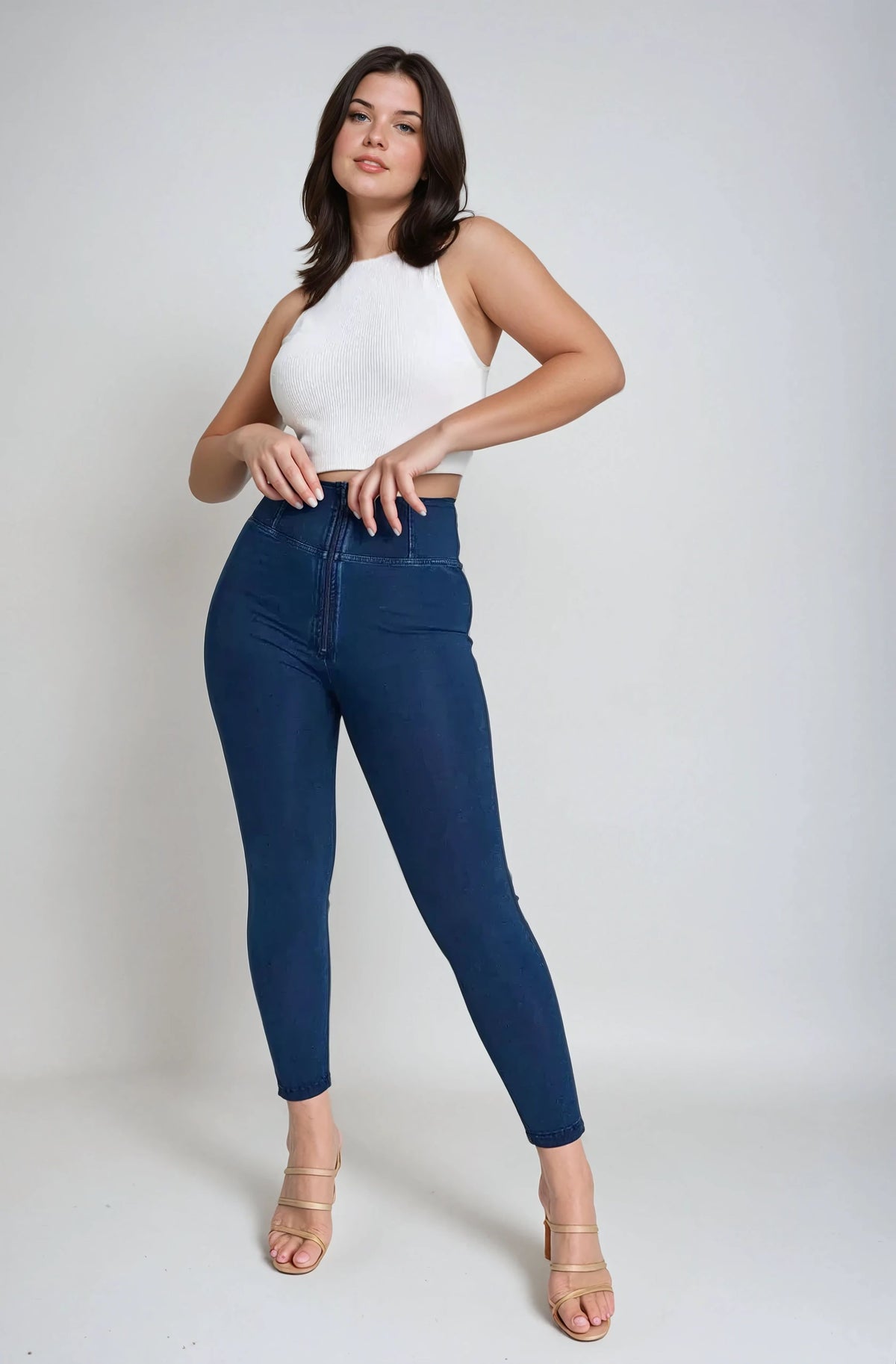 (WRUP1HC002NS-J0B) Bleu Curvy WR.UP® Push Up Jeans avec une haute taille et une fermeture éclair agrandi