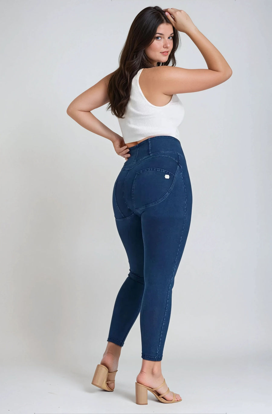 Blauwe Curvy WR.UP® Push Up Jeans met een Hoge Taille en Zip