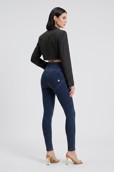 blue denim yellow stitches high waist perfect fit, legging push up shape wear