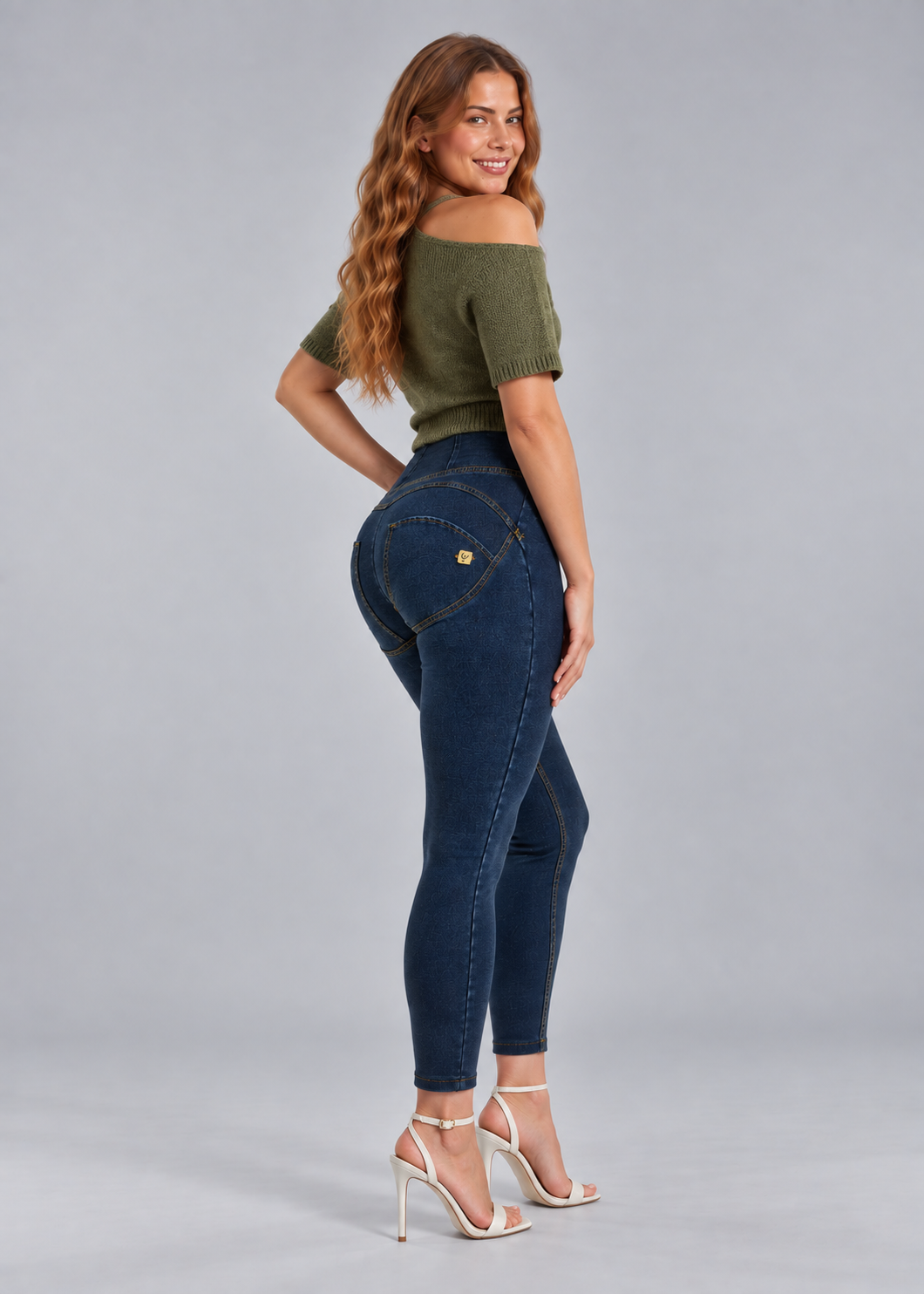 (WRUP2HC002ORG-J0Y) Denim-look WR.UP® met hoge taille en ritssluiting