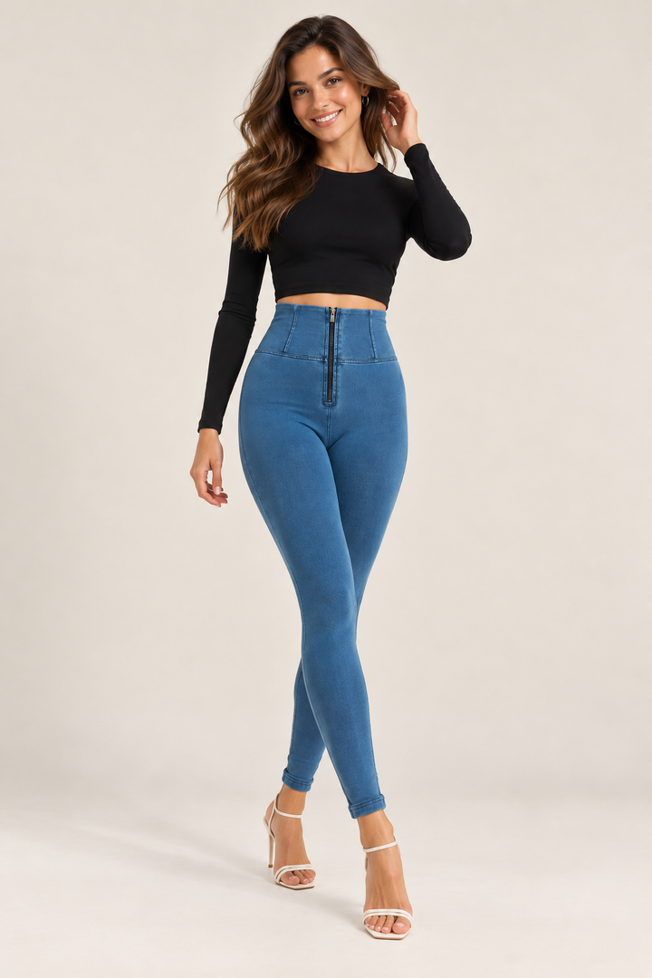 (WRUP2HHC002ORG-J4B) WR.UP® in denimlook met een superhoge taille