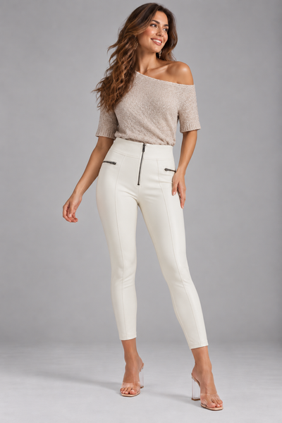 white leather shaping zip shorter high waist pushup