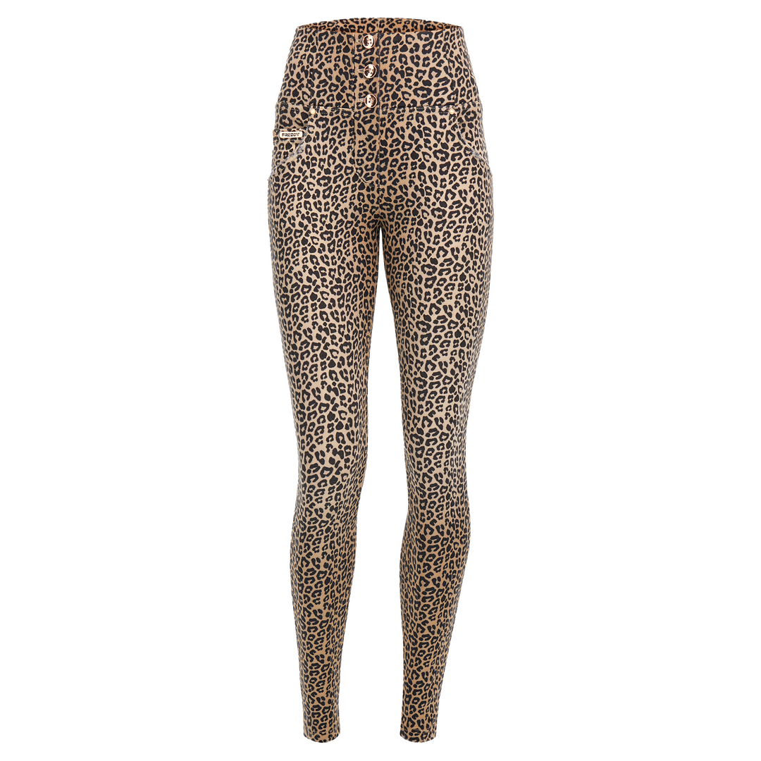 (WRUPSNUG2HF312-ANI65) Cheeta Print Woven Denim WR.UP® in High Waist met Knoopsluiting