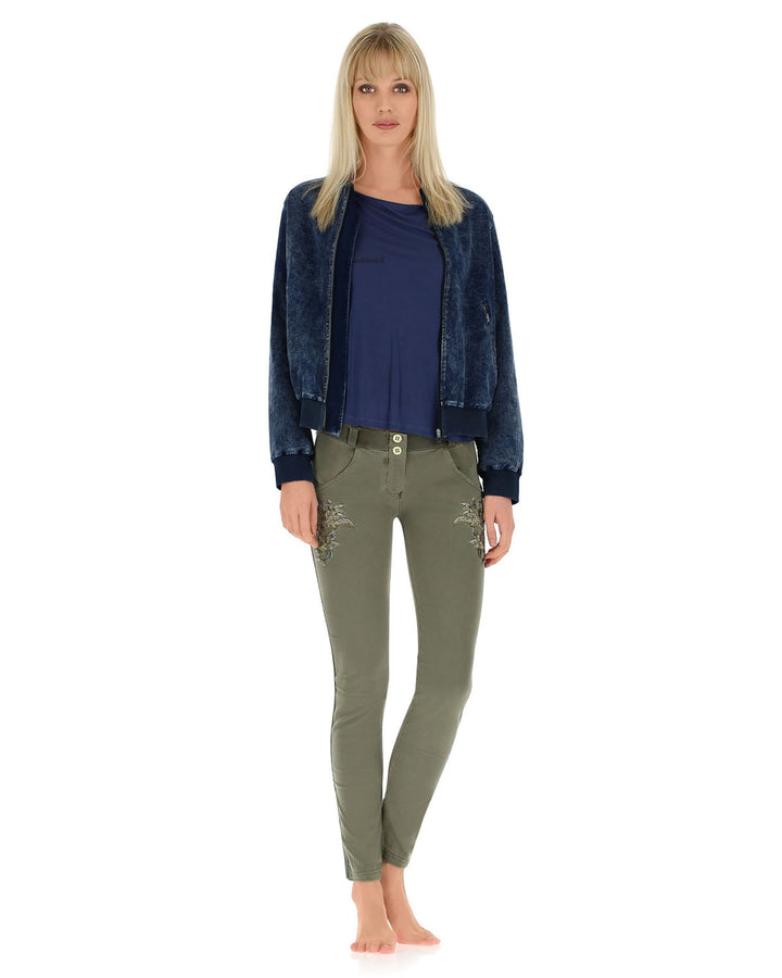 (WS347L01H02-J0M)Bomber With Contrast Lining In Denim With Acid-Washed Effect