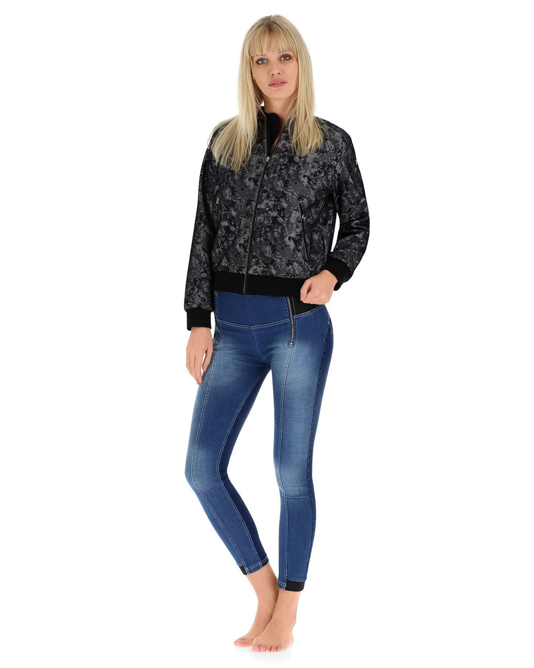 (WS347L01H02-NGWV0)Floral Print Bomber In Mesh-Lined French Terry