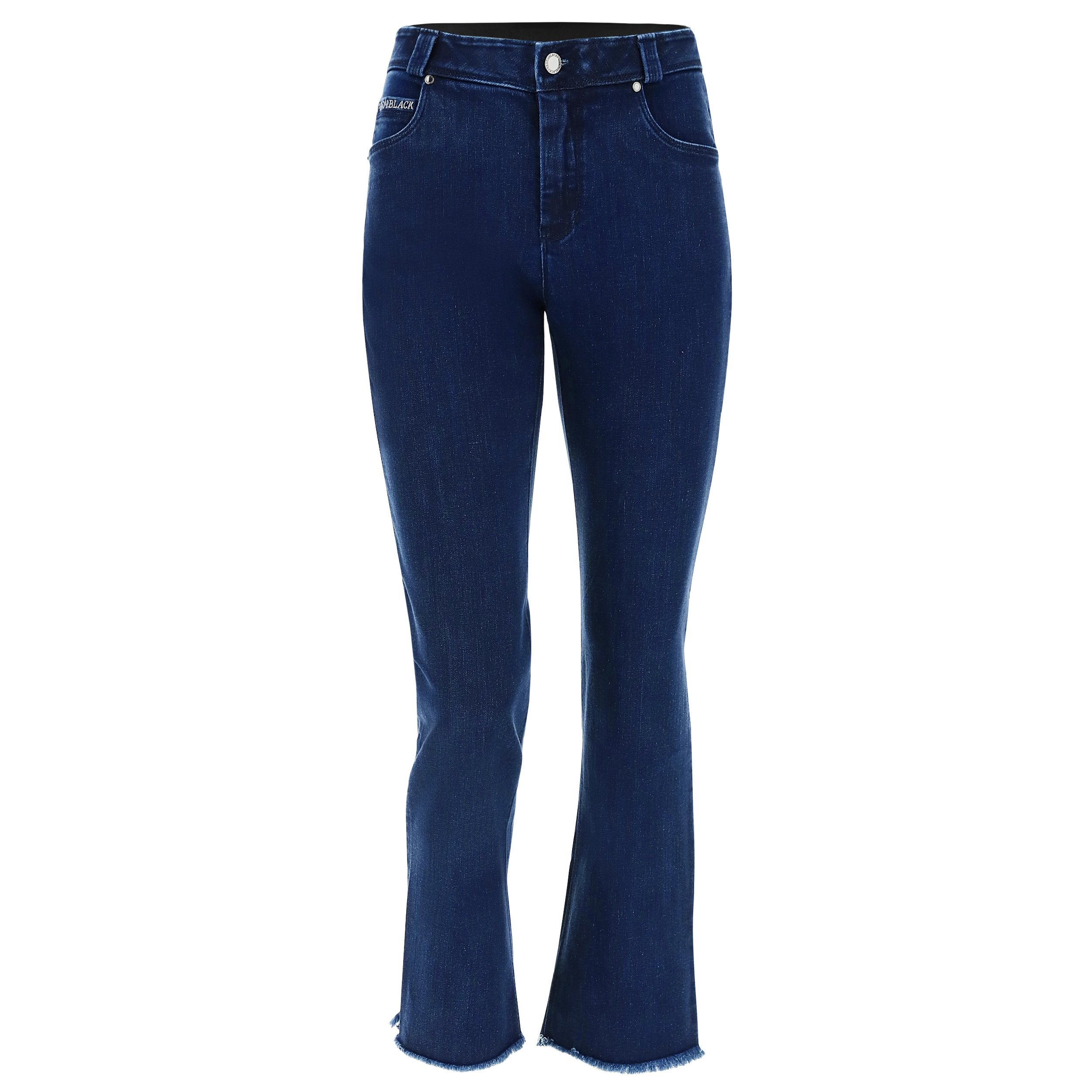 (BLACK14RF104-J0B) Denim FREDDY BLACK Jeans with a Cropped Straight Leg and Frayed Hem