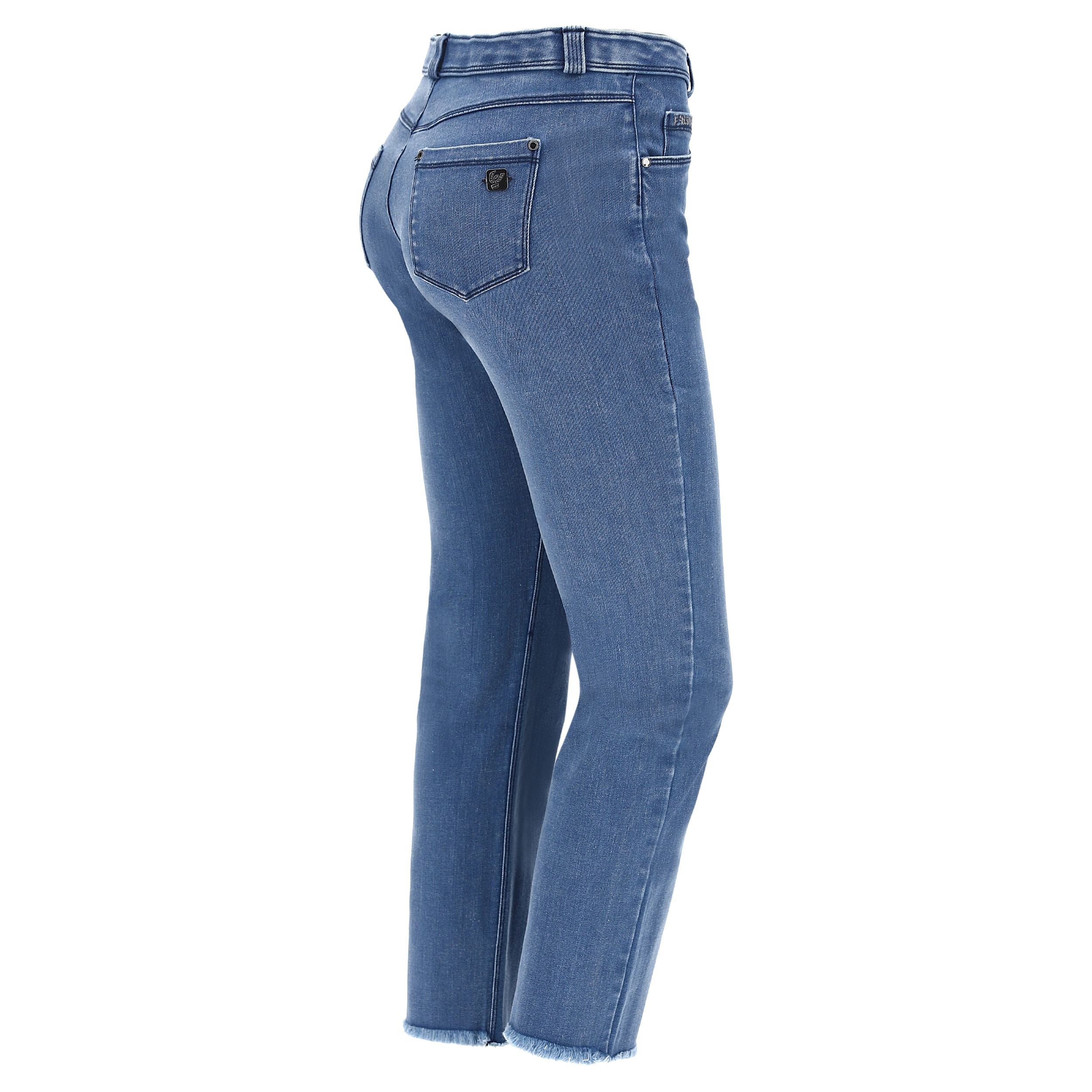 (BLACK14RF104-J4B) Denim FREDDY BLACK Jeans with a Cropped Straight Leg and Frayed Hem