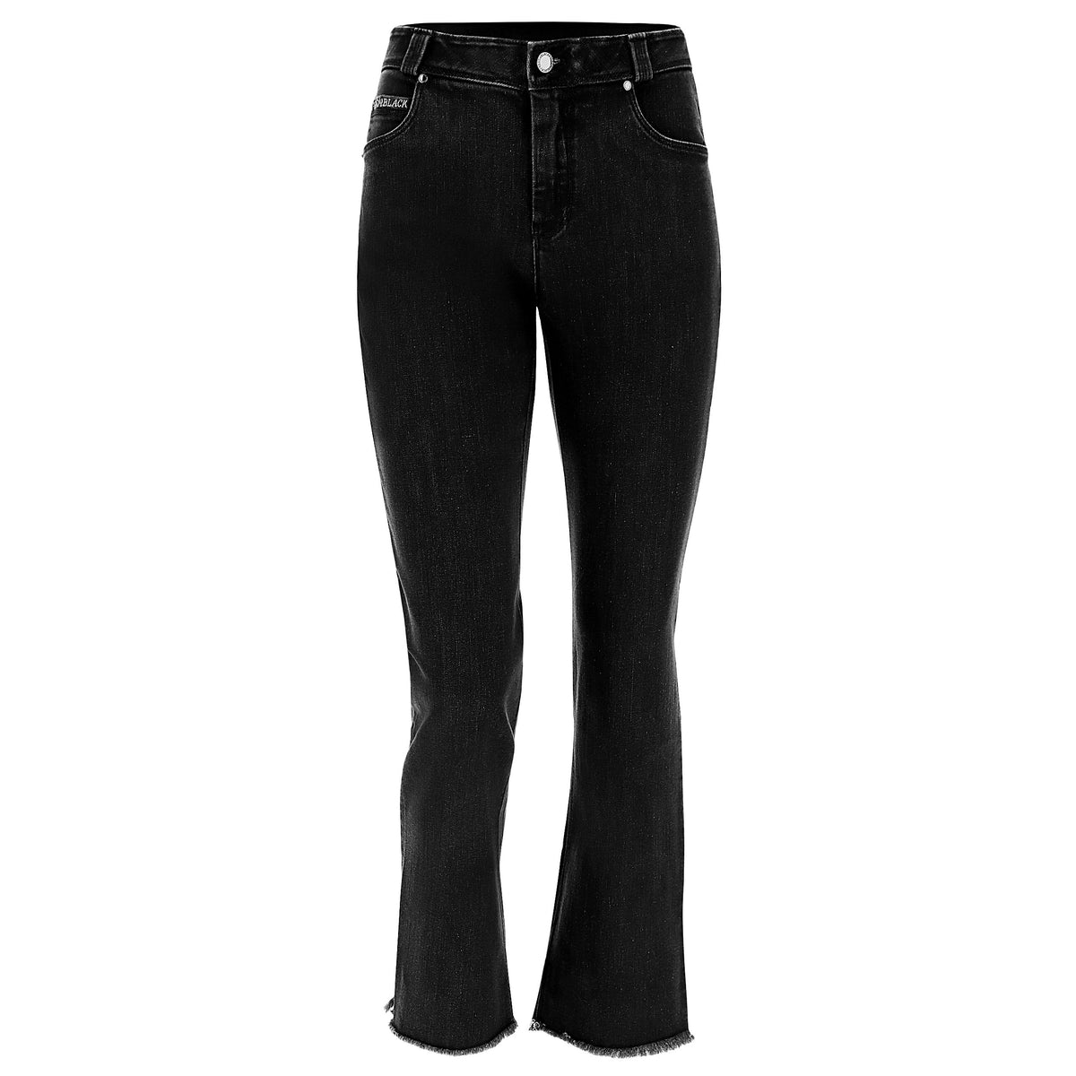 (BLACK14RF104-J7N) Denim FREDDY BLACK Jeans with a Cropped Flare Leg and Frayed Hem enlarged