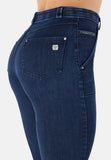 BLACK1HF202-J0B Blauwe Freddy Jeans met een Hoge Taille, Patch Pockets en een Hip Detail aan de Enkel