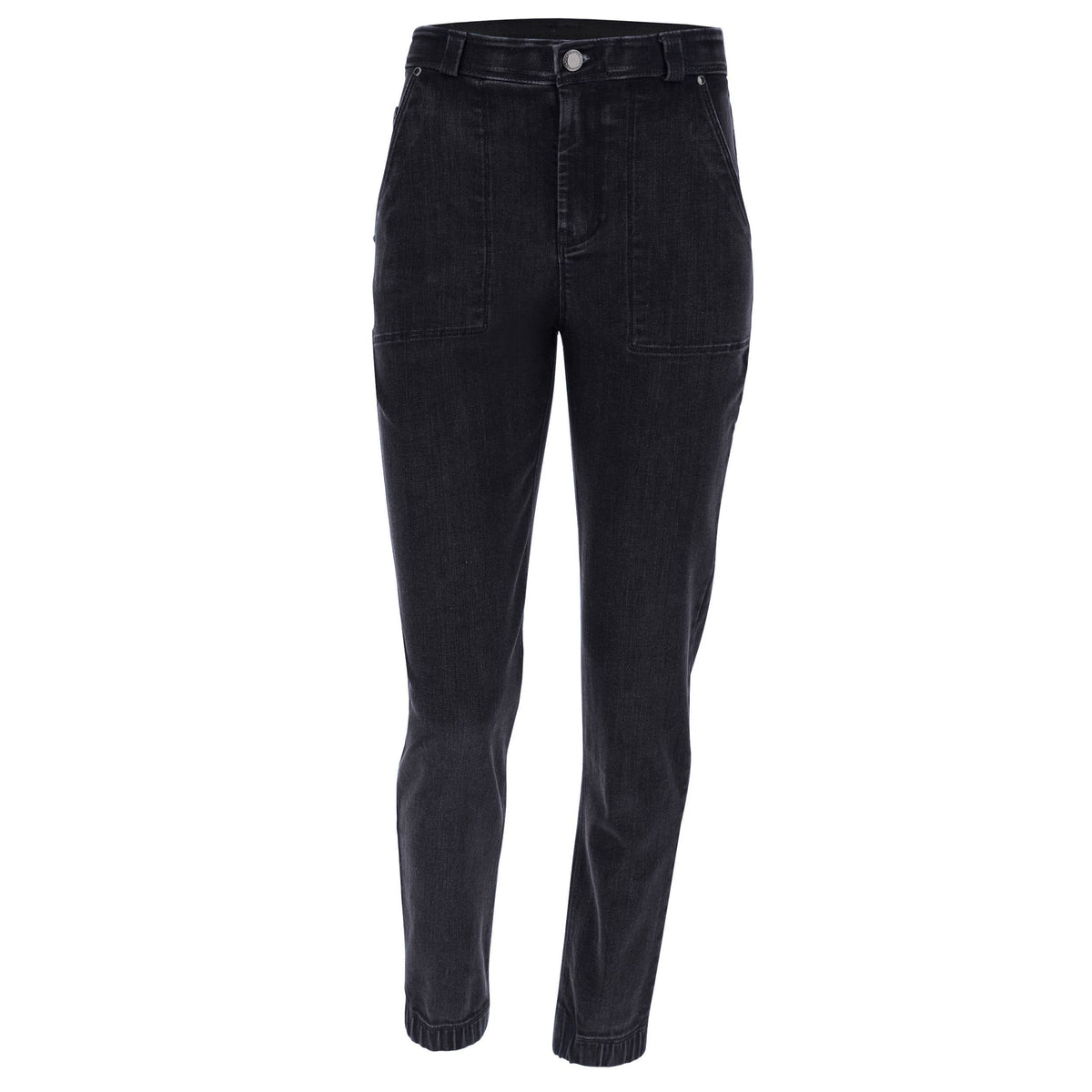 BLACK1HF202-J7N Zwarte Freddy Jeans met een Hoge Taille, Patch Pockets en een Hip Detail aan de Enkel enlarged