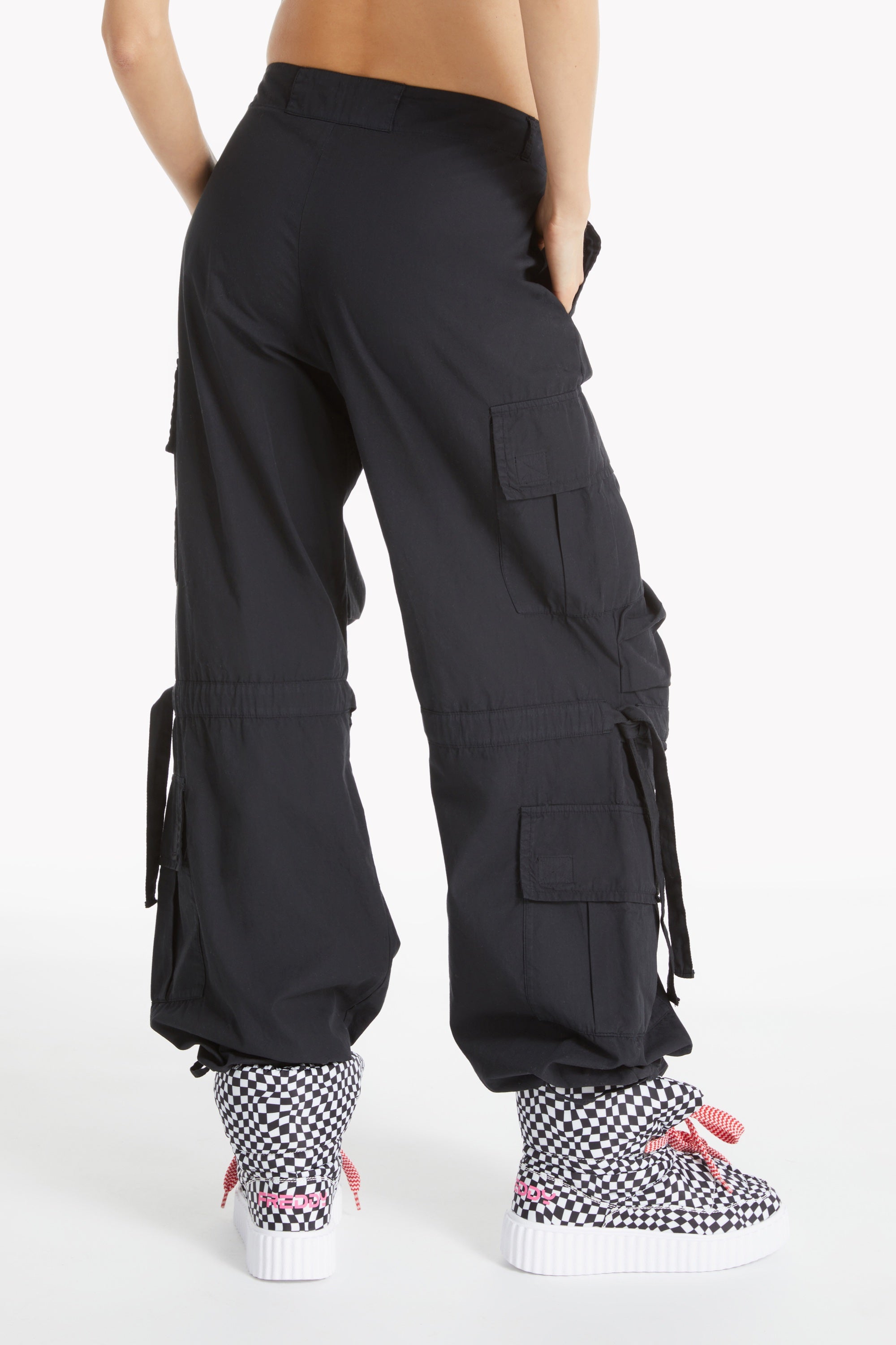 (BRITNEYF301-NX) Freddy Poplin Cargo Pants with side pockets in Black