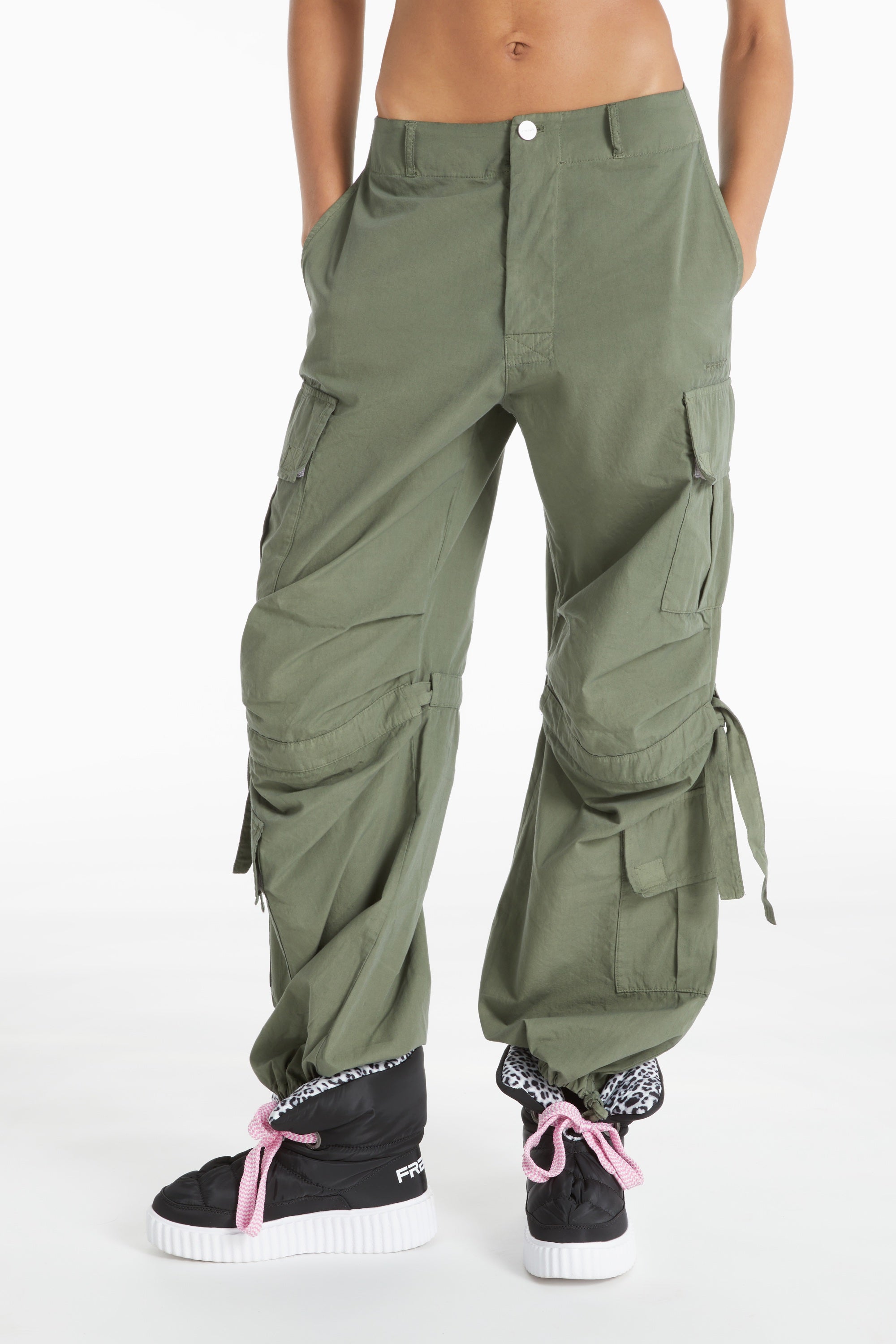 (BRITNEYF301-V69X) Freddy Poplin Cargo Pants with side pockets in Khaki