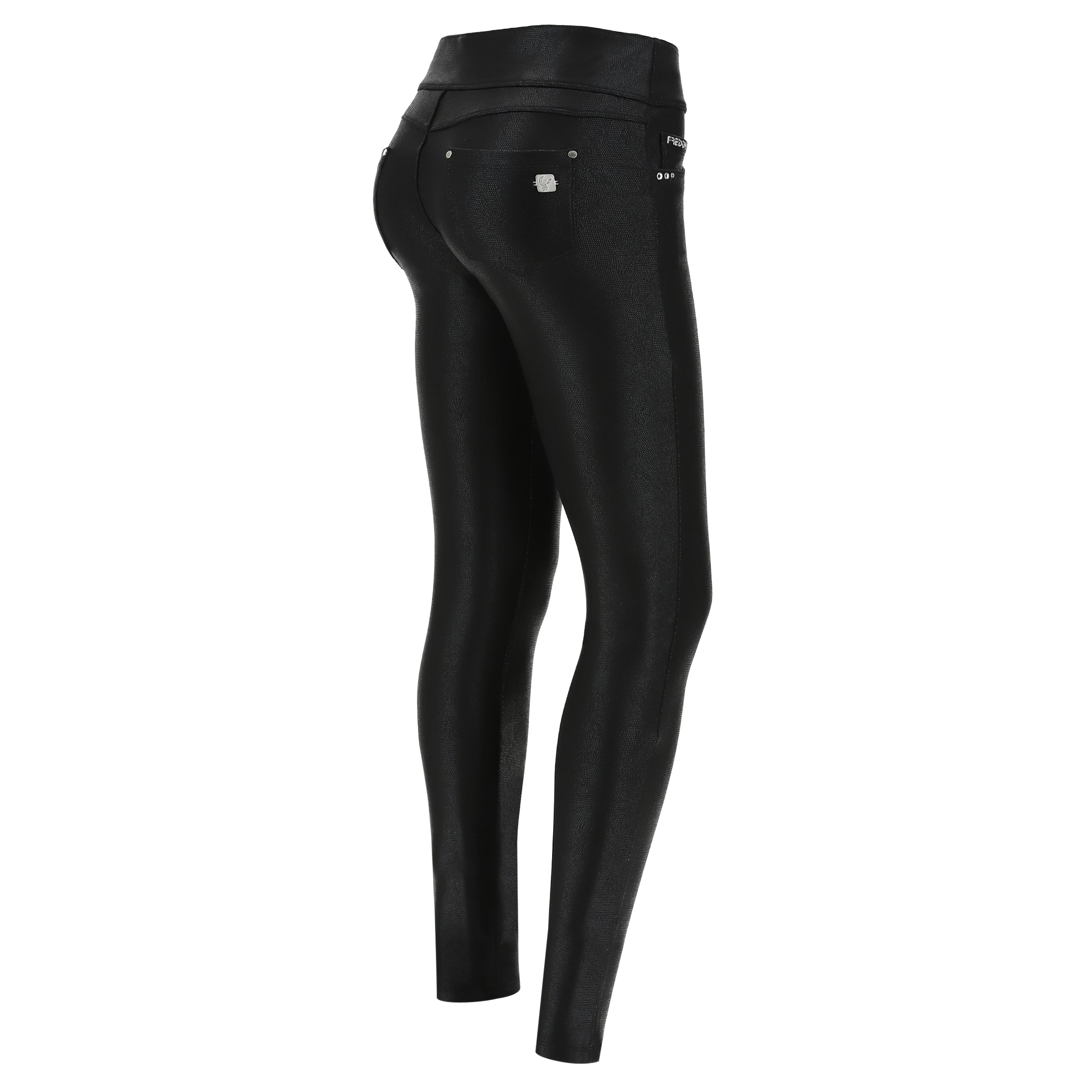 (NOWY1MF106-N) Black medium-waisted N.O.W.® Pants Yoga jeggings in coated interlock fabric