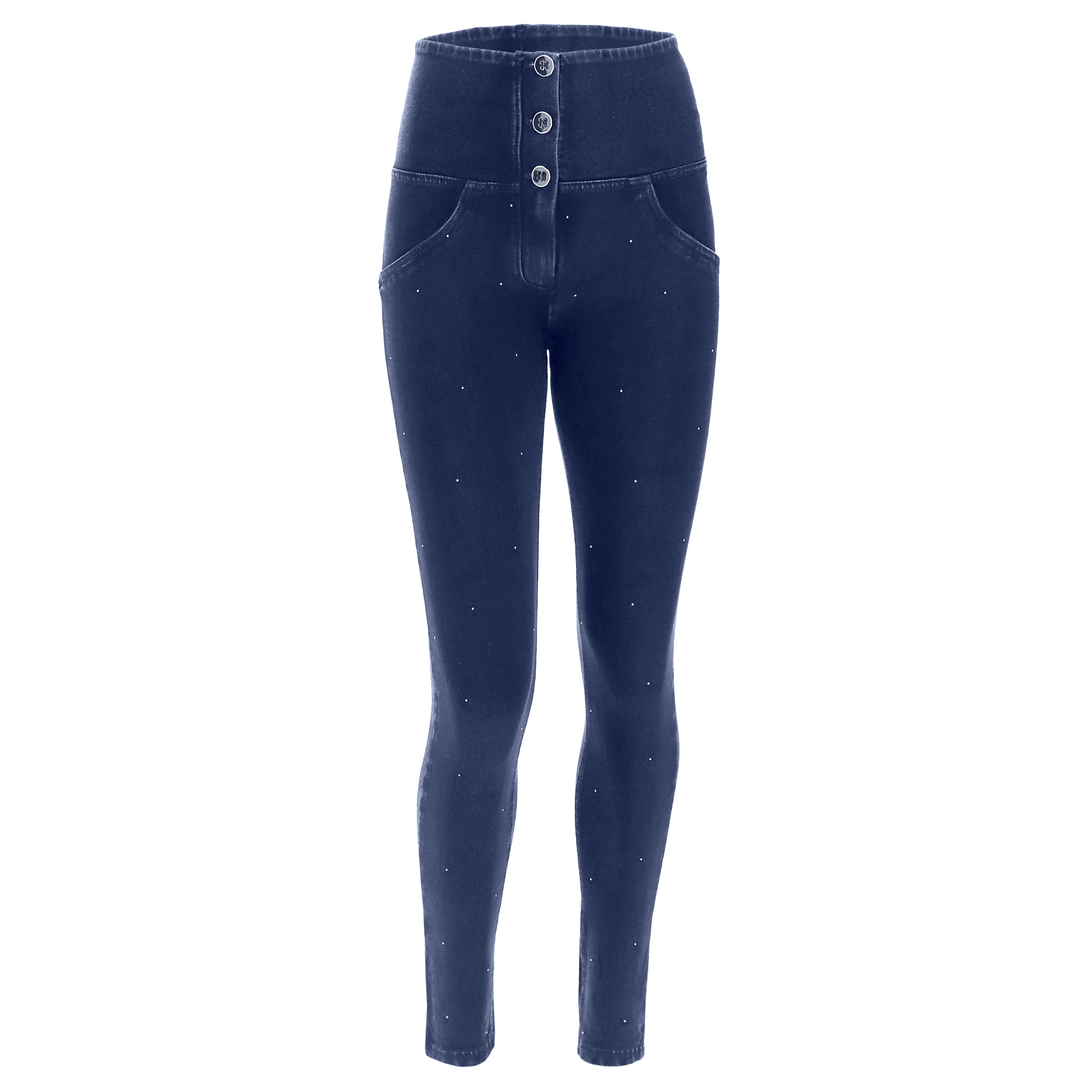 (WRUP1HF006-J0B) HIGH-WAISTED WR.UP® SHAPING JEANS WITH BUTTONS AND MICRO STUDS IN DARK BLUE