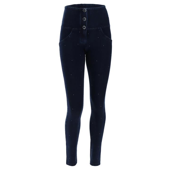 (WRUP1HF006-J29B) HIGH-WAISTED WR.UP® SHAPING JEANS MET KNOPEN EN MICRO STUDS IN DONKERBLAUW