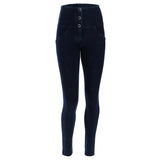 (WRUP1HF006-J29B) HIGH-WAISTED WR.UP® SHAPING JEANS WITH BUTTONS AND MICRO STUDS IN DARK BLUE