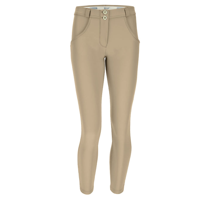 freddy shaping push up shapewear faux leather nep leer broek legging comfy stretch fitting enkel lengte  zandkleur beige trend