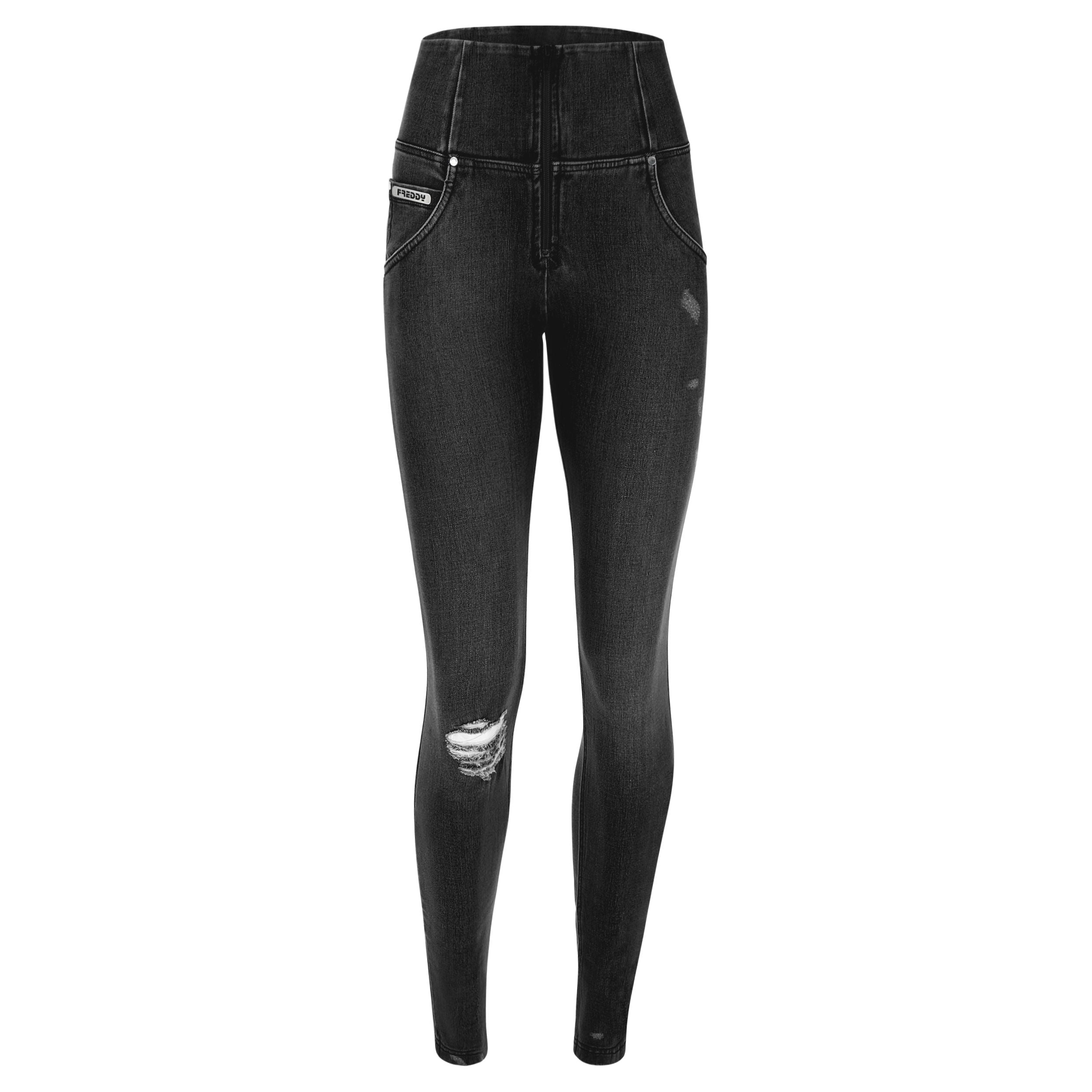 freddy jeans broek pants woven denim fitting high waist zipper rits hoge taille scheurtjes ripped black zwart