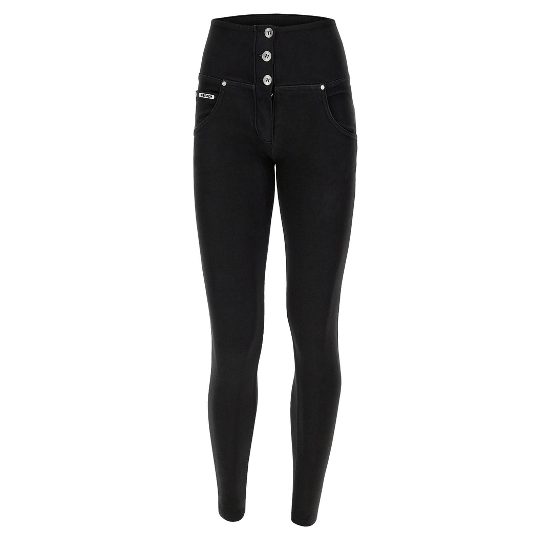 WRUPSNUG2BHC017-N Zwarte WR.UP High Waist met Knoopsluiting in Woven Denim