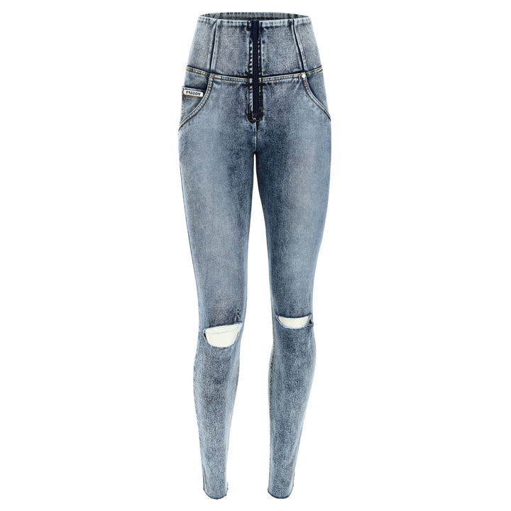 freddy jeans pants broek woven denim ripped gescheurde high waist hoge taille push up shaping shapewear blauw acid washed blue