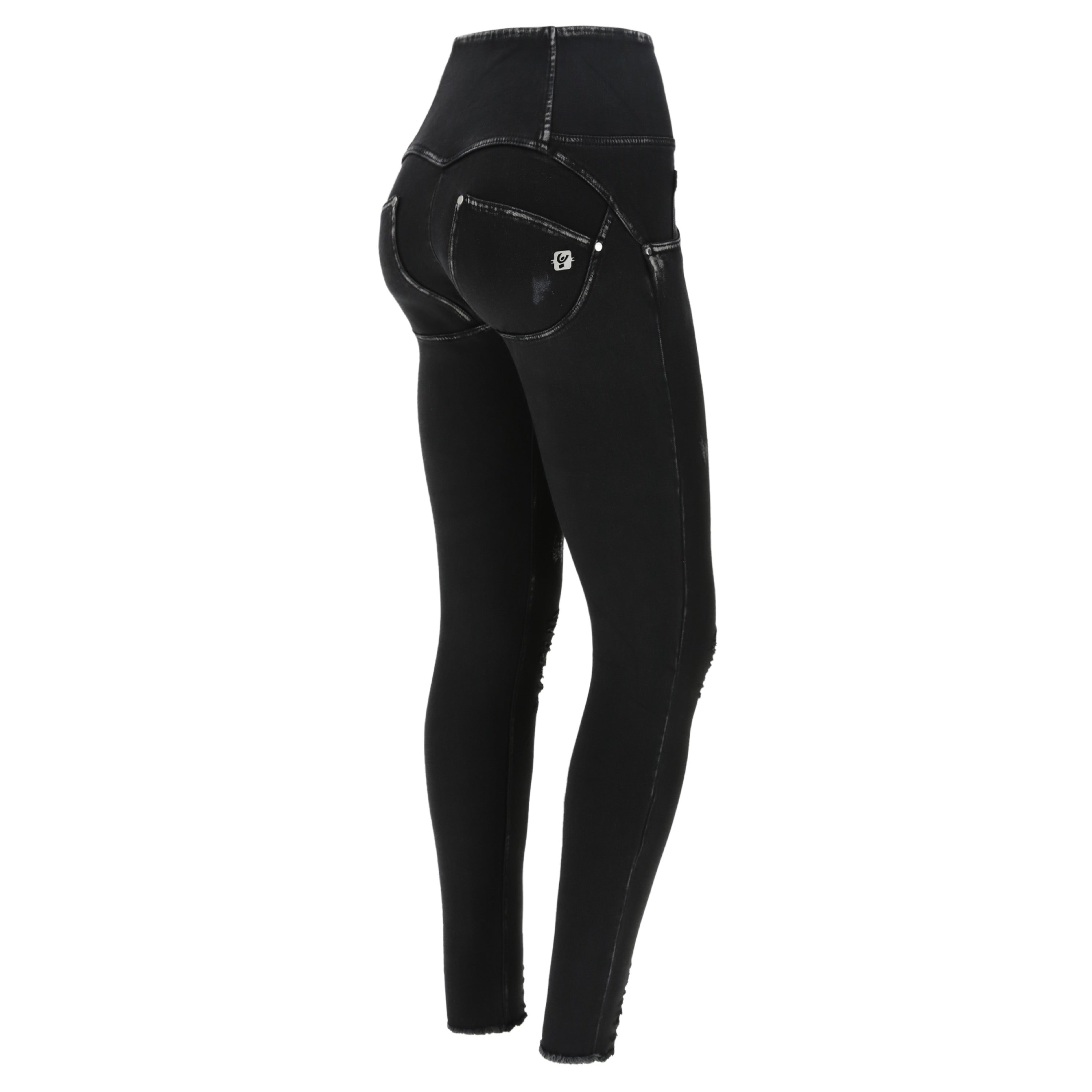 (WRUPSNUG2HS268-J7N) Stoere Zwarte WR.UP® Ripped Jeans in Woven Denim met Hoge Taille
