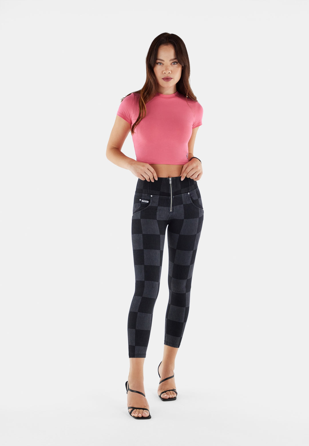 WRUPSNUG4HF206-NN8 Zwart-Grijs Geblokte WR.UP met een Hoge Taille in Enkel Lengte