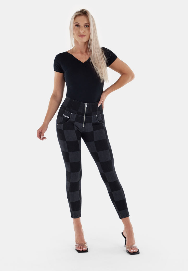 WRUPSNUG4HF206-NN8 Zwart-Grijs Geblokte WR.UP met een Hoge Taille in Enkel Lengte