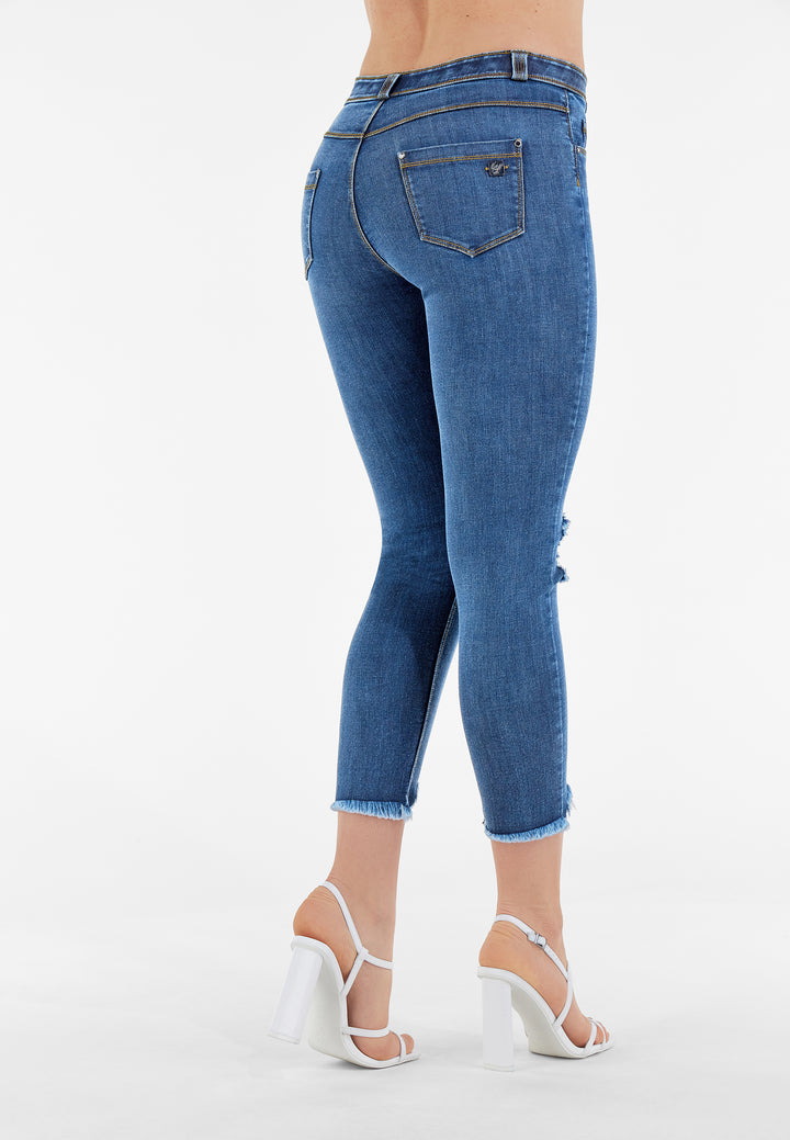 (BLACK5RS203-J4B) Freddy Black 7/8 Skinny Jeans, Ripped At The Knees