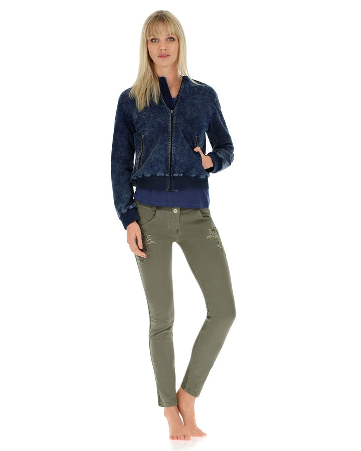 (WS347L01H02-J0M)Bomber With Contrast Lining In Denim With Acid-Washed Effect