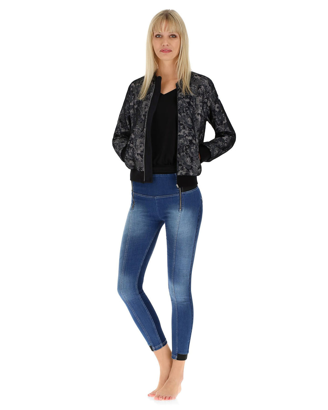 (WS347L01H02-NGWV0)Floral Print Bomber In Mesh-Lined French Terry