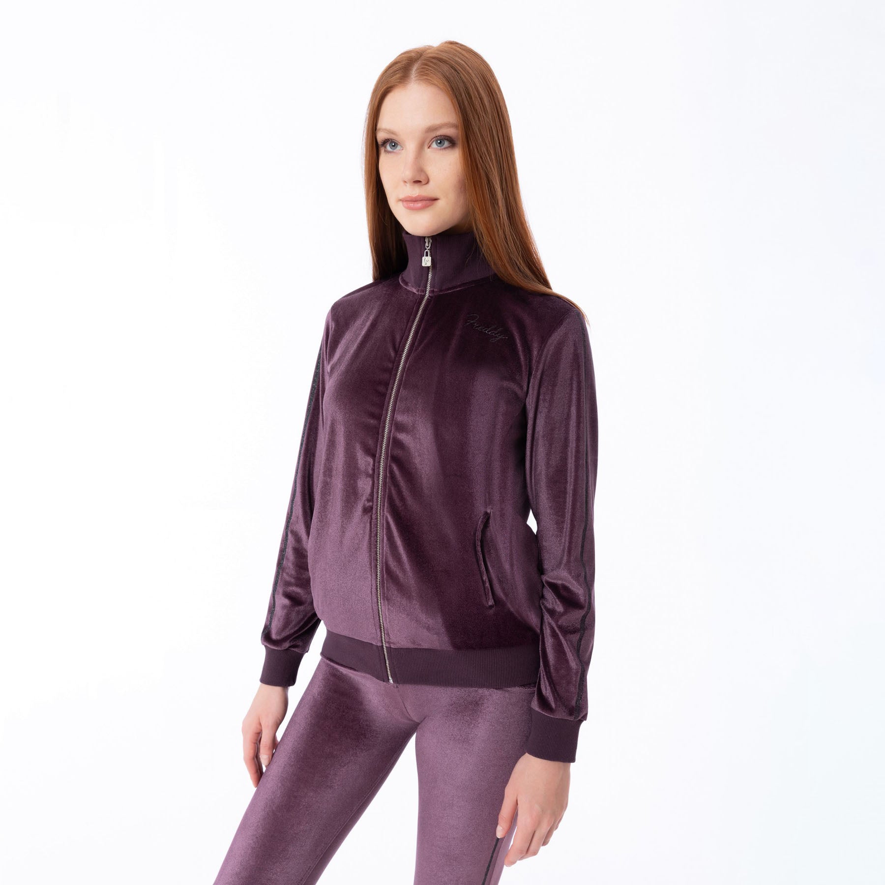 (F0WWTK3-E41)WOMEN’S VELVET WR.UP®-IN TRACK SUIT WITH GLITTER BANDS