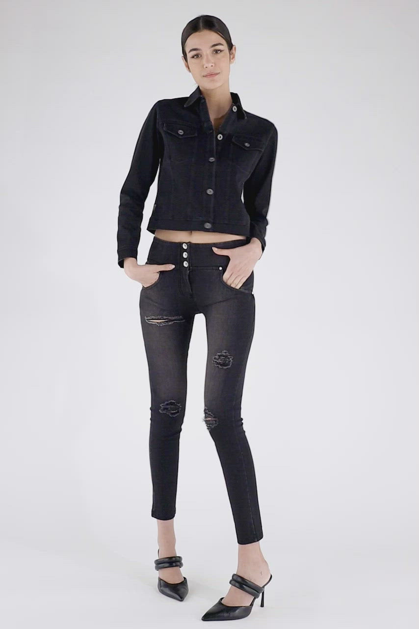 (WRUPSNUG1MS241-J7N) WR.UP® Medium Waist Ripped Jeans In Eco-Friendly Denim