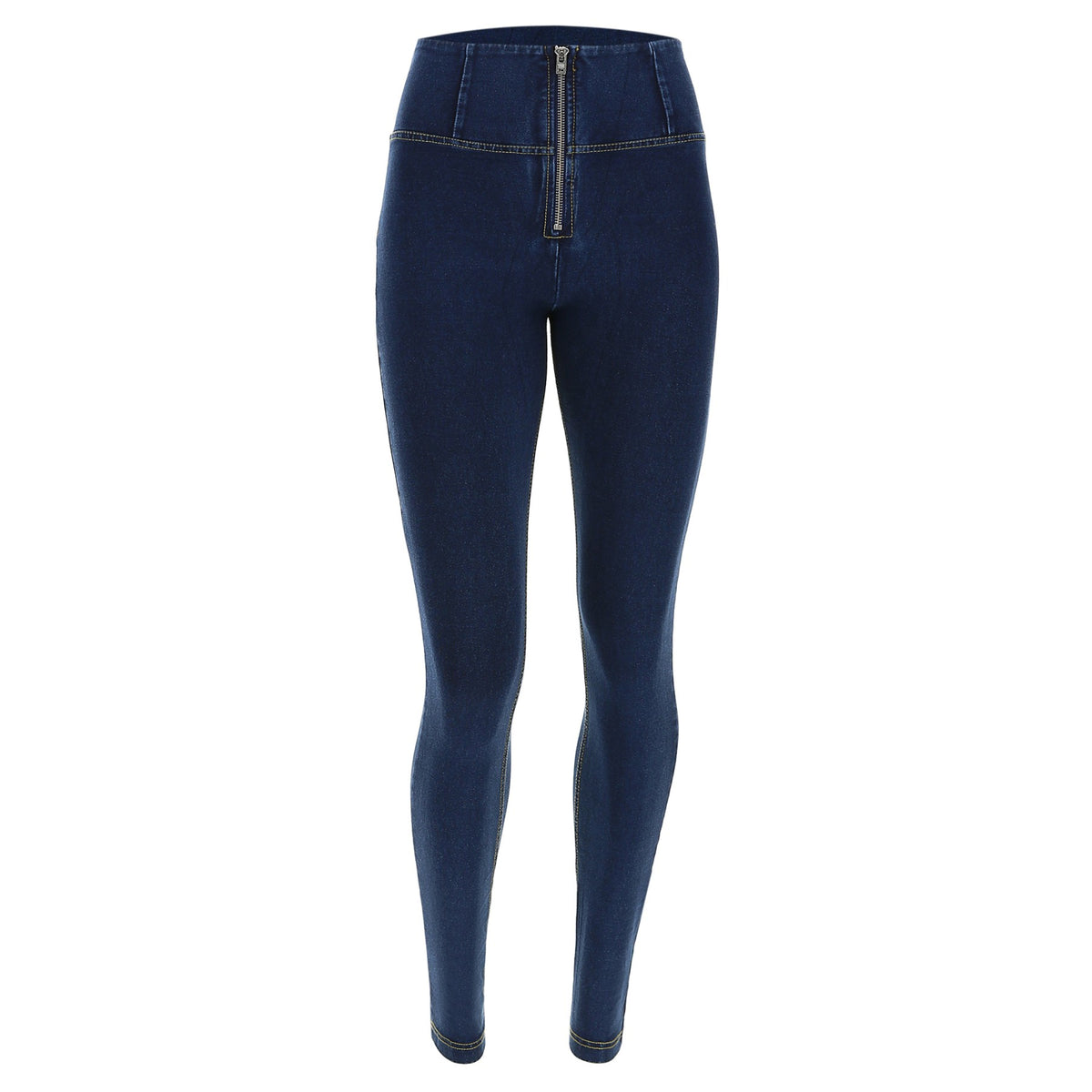 (WRUP1HJ01E-J0Y) PANTALON BLEU TAILLE HAUTE COUPE SKIN EN DENIM STRETCH AVEC FERMETURE ÉCLAIR ARGENTÉE agrandi