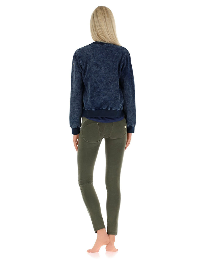 (WS347L01H02-J0M)Bomber With Contrast Lining In Denim With Acid-Washed Effect