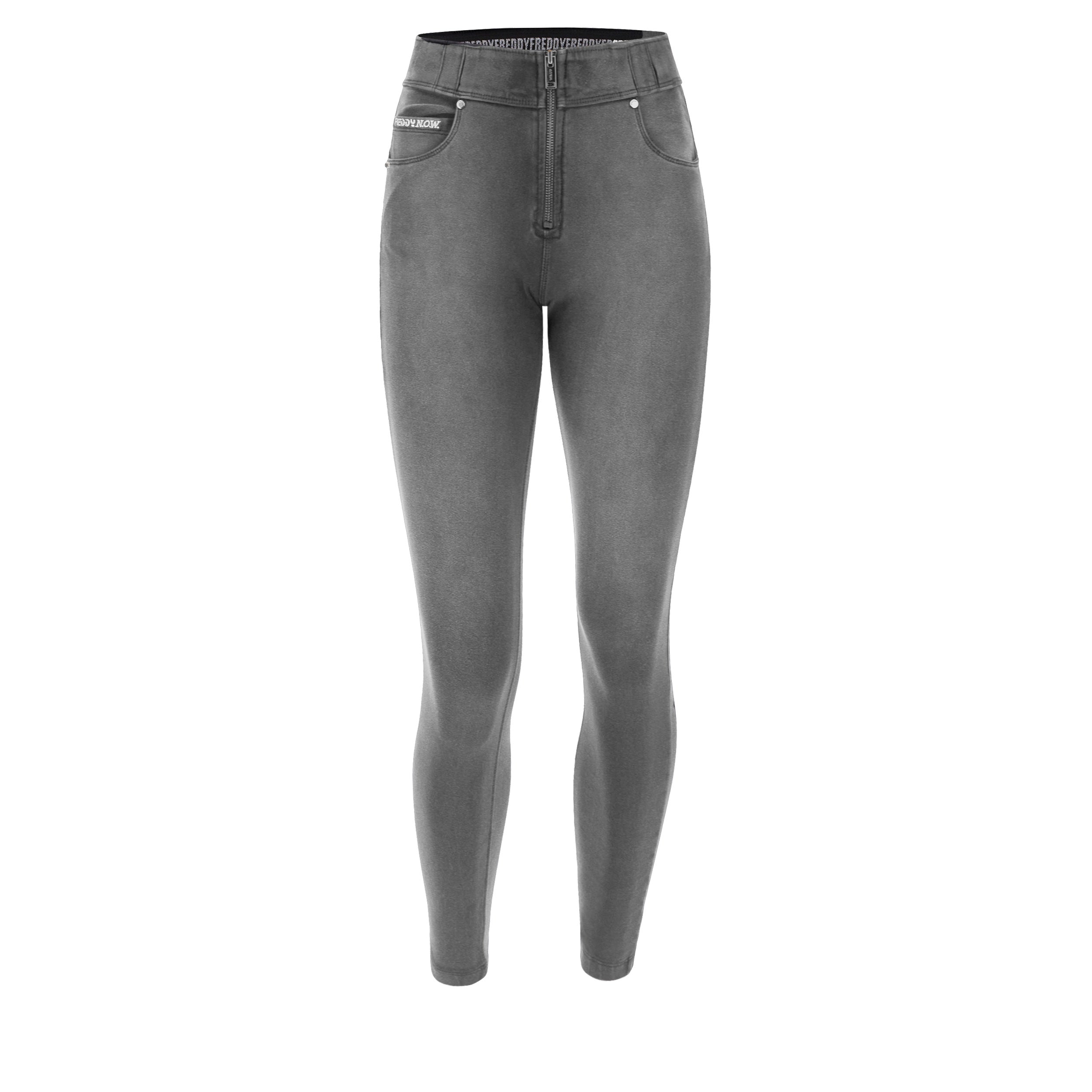 grijze grey grijs denim jeans broek enkel lengte kort model ritssluiting