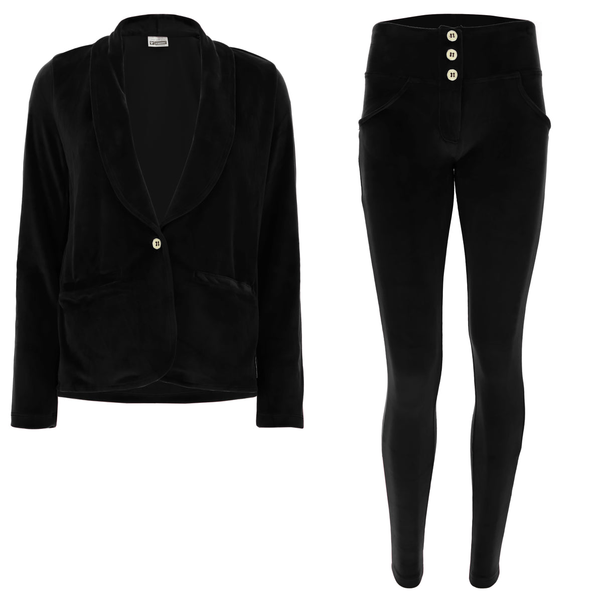 (S0WWTK3-N) Ensemble de survêtement WR.UP® en velours noir comprenant un blazer et un pantalon WR.UP® en velours.  agrandi