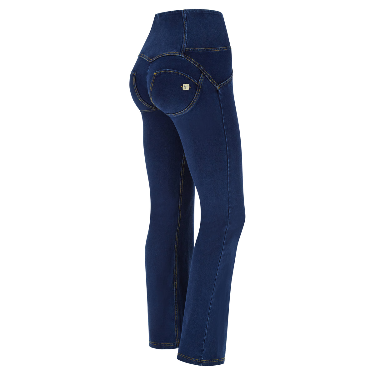 (WRUP11BHC002ORG-J0Y) Jean évasé bleu WR.UP® avec une haute taille et un bouton de serrage agrandi