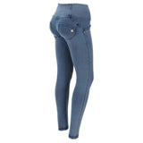 (WRUP1HF006-J4B) HIGH-WAISTED WR.UP® SHAPING JEANS WITH BUTTONS AND MICRO STUDS IN DARK BLUE