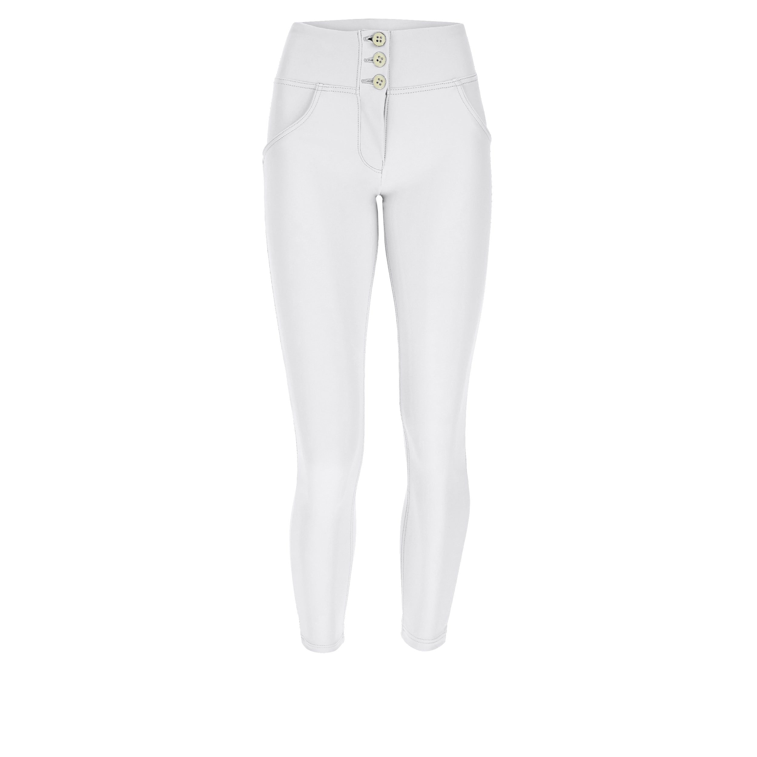mid waist freddy faux leather look nepleer enkel lengte ankle length push up shaping trousers pants broek wit white