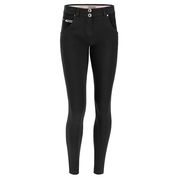 woven denim jeans regular waist fitting freddy push up shaping shapewear broek pants spijkerbroek zwart black